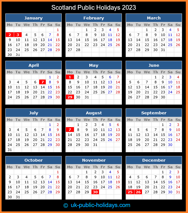 Scotland Public Holidays Calendar 2023
